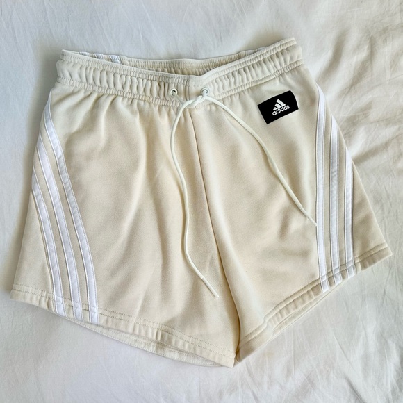 adidas Pants - Adidas Cream Athletic Shorts with Signature Stripes